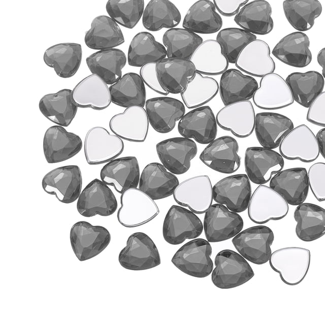 60 Pcs Rhinestones de Corazón de Acrílico 12mm Stickers de Gemas de Plástico para Manualidades, Gris Transparente