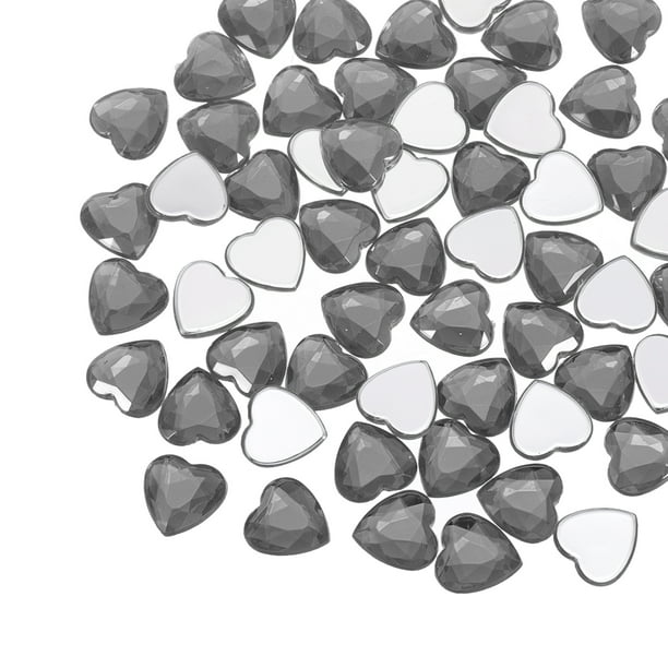 60 Pcs Rhinestones de Corazón de Acrílico 12mm Stickers de Gemas de Plástico para Manualidades, Gris Transparente