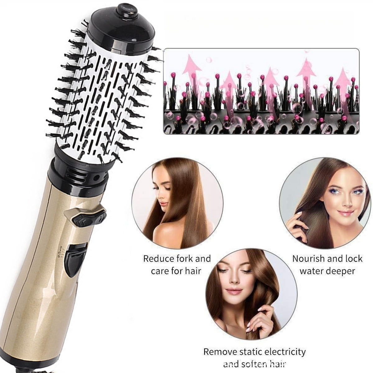 Yiliangx 3-in-1 Hot Air Styler and Rotating Hair Dryer, 2 Interchangeable Brushes for Dry and Wet Hair(Glod)