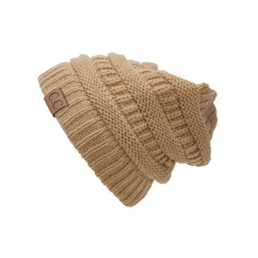Trendy Warm Chunky Soft Stretch Cable Knit Beanie Skully, Camel