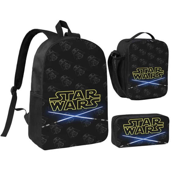Darth Vader Backpack 3 Piece Set Bookbag with Lunch Box Pencil Case Travel Daypack, 3D Printed Lightweight High-capacity Schoolbag Fashion Bento Backpack