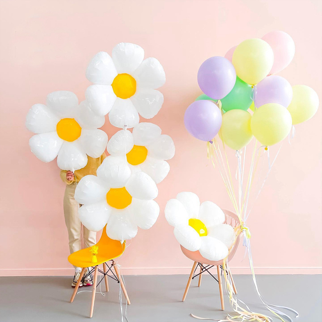 Globos de margaritas, globos de flores de margaritas blancas, decoraciones para fiestas de cumpleaños, bodas, baby showers, suministros de decoración para fiestas