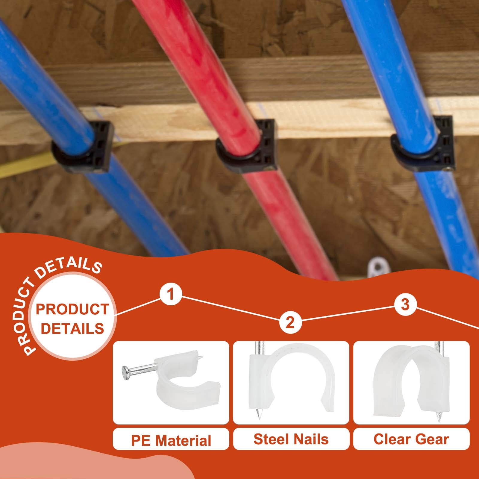 3/4 Inch Half Clamp J-Hook with Nail Pex Pipe Fixture, White, 65mm Nail, 70 Pack