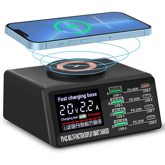 110W USB Charging Station, 8-Port Multi USB Charging Station, Fast Charger Compatible with iPhone, Samsung, Galaxy, ipad, Drone, Android, Speakers, Suitable for Home,Office,Travel Etc