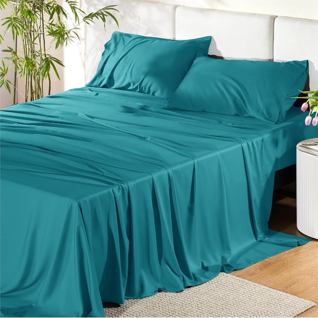 Rayon Derived from Bamboo Sheets Queen Size Set Cooling Sheets for Hot Sleepers Breathable & Soft Queen Bedsheets Deep Pocket Up to es Bedsheet & Pillowcase Sets