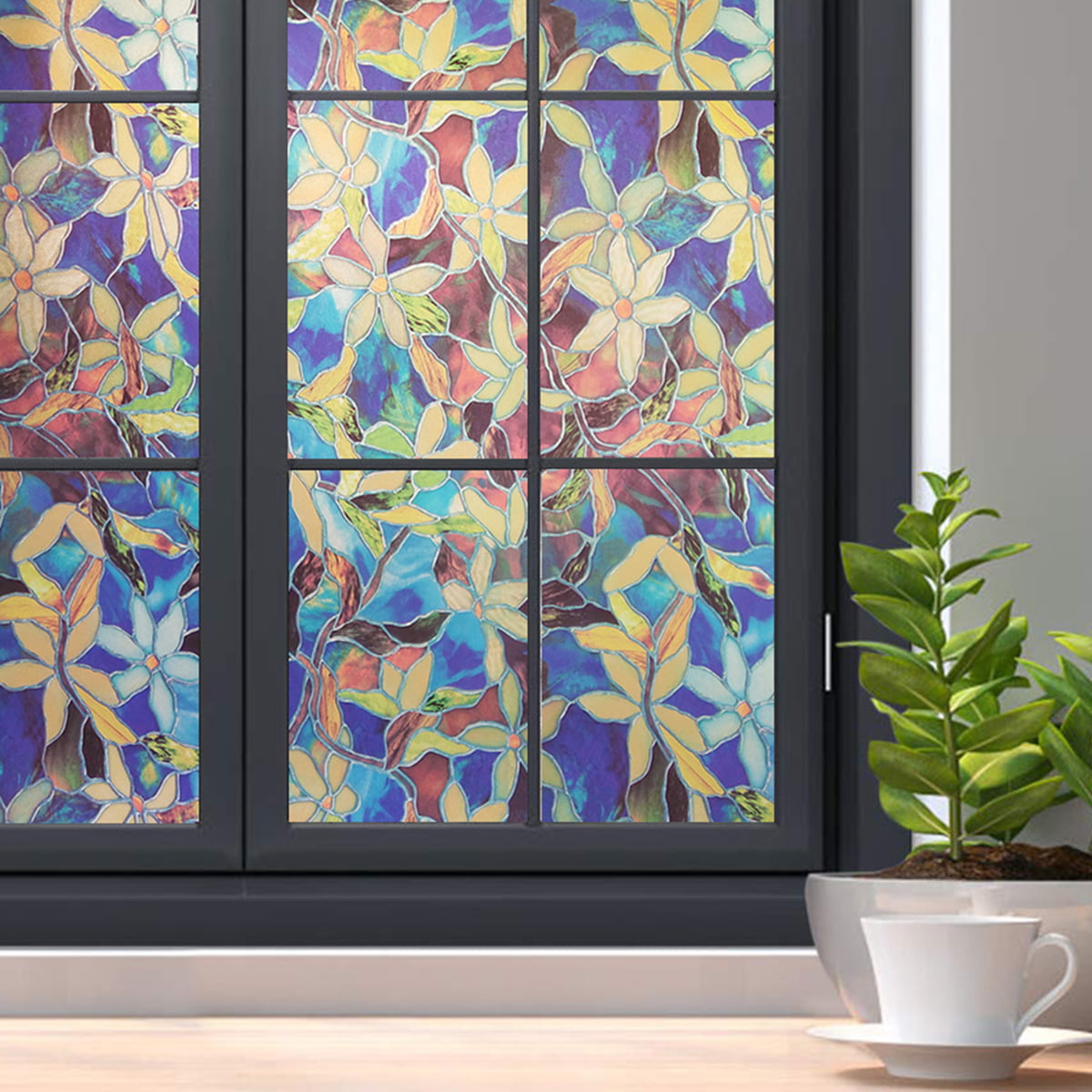 Pvc Privacy Window Decorative Films Orchid Stained Glass Stickers Home Diy Decor