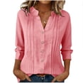 thumbnail image 4 of Ahabrexf Loose Fit Long Sleeve Shirts for Women 3/4 Sleeve V Neck Button Down Blouse Solid Color, 4 of 9
