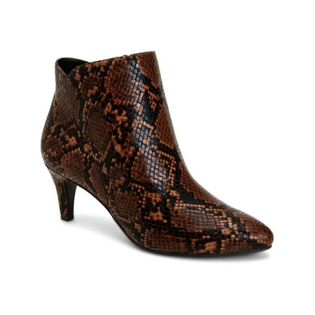 

ALFANI Womens Brown Snake Skin Print Step N Flex Comfort Harpper Almond Toe Kitten Heel Zip-Up Booties 5 M