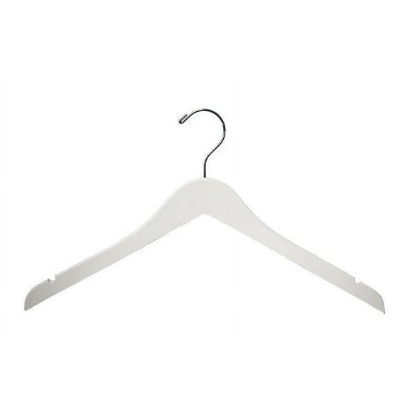 NAHANCO 17” Flat Wooden Shirt Hanger With Notches, White Gloss - 20/CTN.