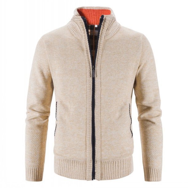 Suéter grueso de talla grande con forro polar para otoño e invierno, cárdigan de cuello alto, suéter casual coreano, abrigo para hombre