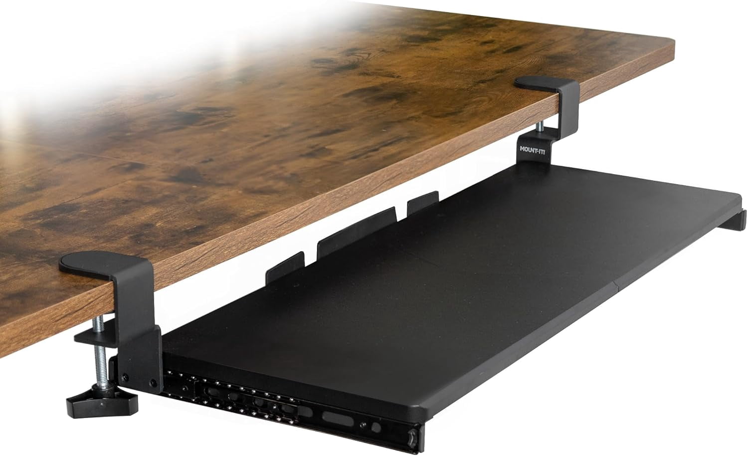 30” Extra-Wide Clamp-On Under Desk Keyboard Tray, Large Slide-Out Keyboard Drawer for Desk, Ergonomic Pull-Out Platform with Smooth Gliding Tracks, No-Drill C-Clamp Mount