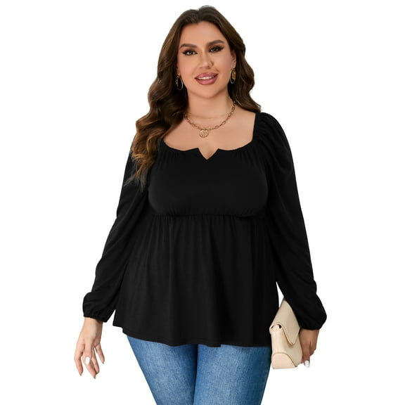 Women Plus Size Shirts Notched Neck Long Sleeve Blouse Casual Tops