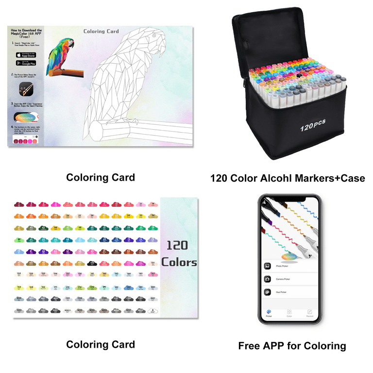 Brled 120 Colors Alcohol Markers, Free APP for Coloring, Dual Tips Markers  for Artists, Art Markers Drawing Markers for Adult and Kids Coloring, Great  Gift Idea. 
