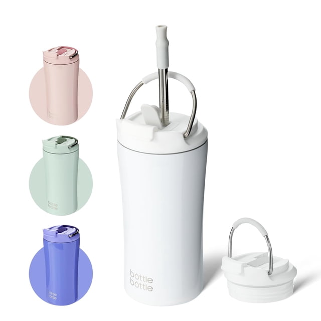 Vaso Térmico para Café BOTTLE BOTTLE 12oz con Tapa Doble y Popote Blanco