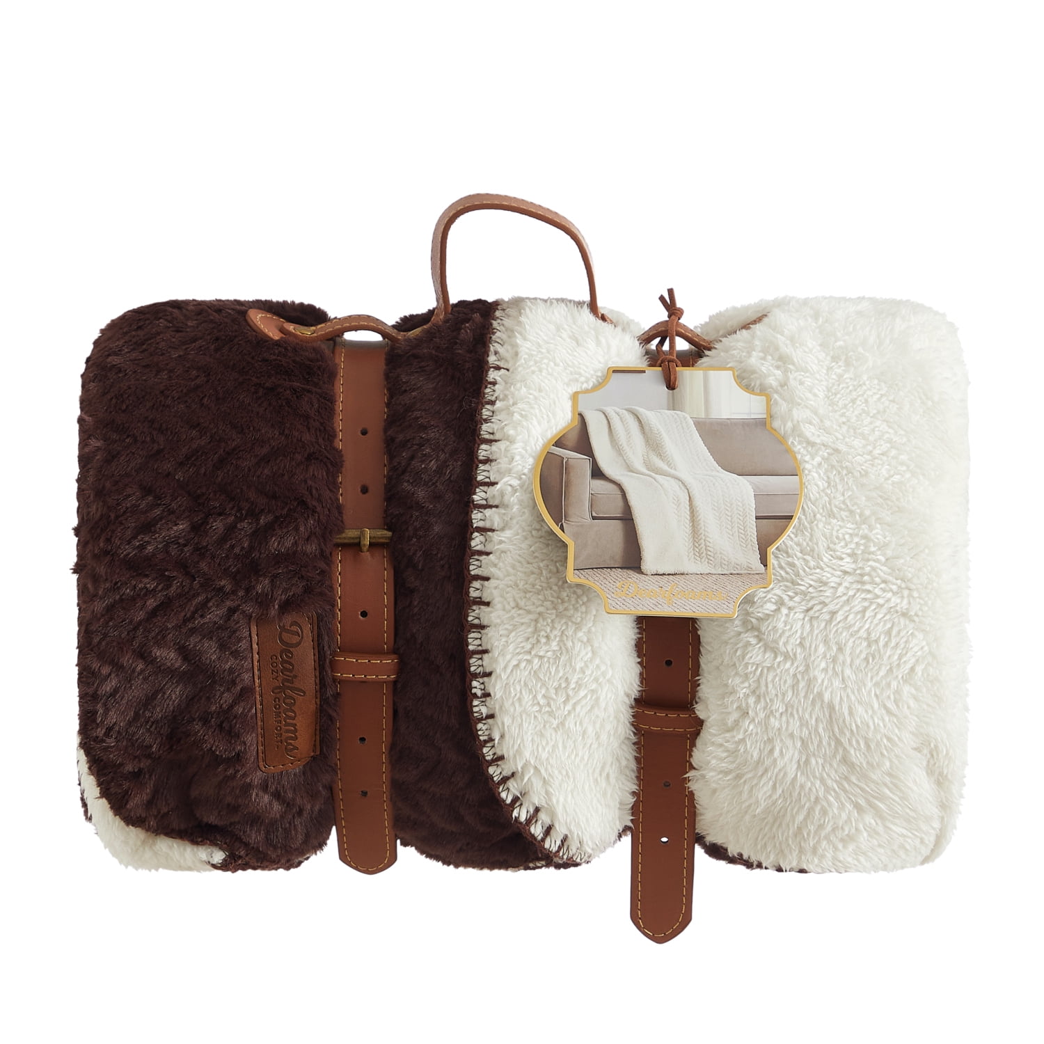 Dearfoams Reversible Embossed Faux Fur to Faux Shearling Oversized Couch Throw Blanket, Brown, 50 x 70 in