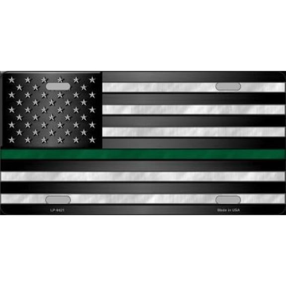 American Flag Thin Green Line Metal License Plate