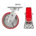 thumbnail image 2 of 4 Heavy Duty Caster Set 6" Red Polyurethane on Cast Iron Wheels - 4 Swivel, 2 of 4