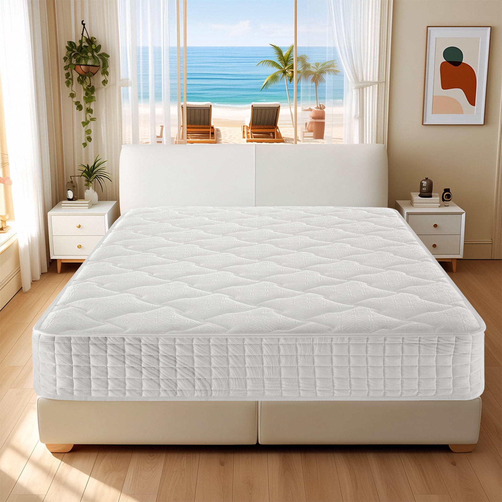 BMMB 10" Fresh Breathing King Size Medium Firm Adult Kids Supportive Hybrid Mattress 3 Zone Design Breathable Durable Comfortable Cover