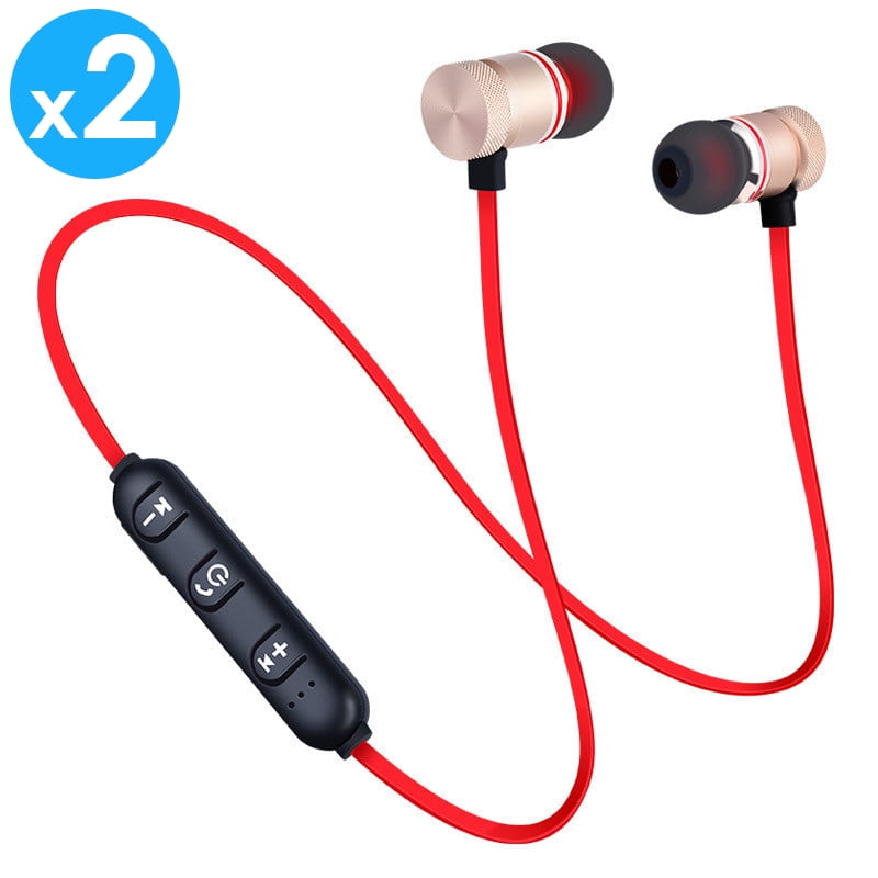 2-PACK Afflux Universal Bluetooth 4.0 Wireless Stereo Headset Sports Earphones In-Ear Earbuds Magnet Attraction Headphones with Mic for Cellphone Tablet iPhone 7 8 X XS Samsung Galaxy S8 S9 Note 8 9