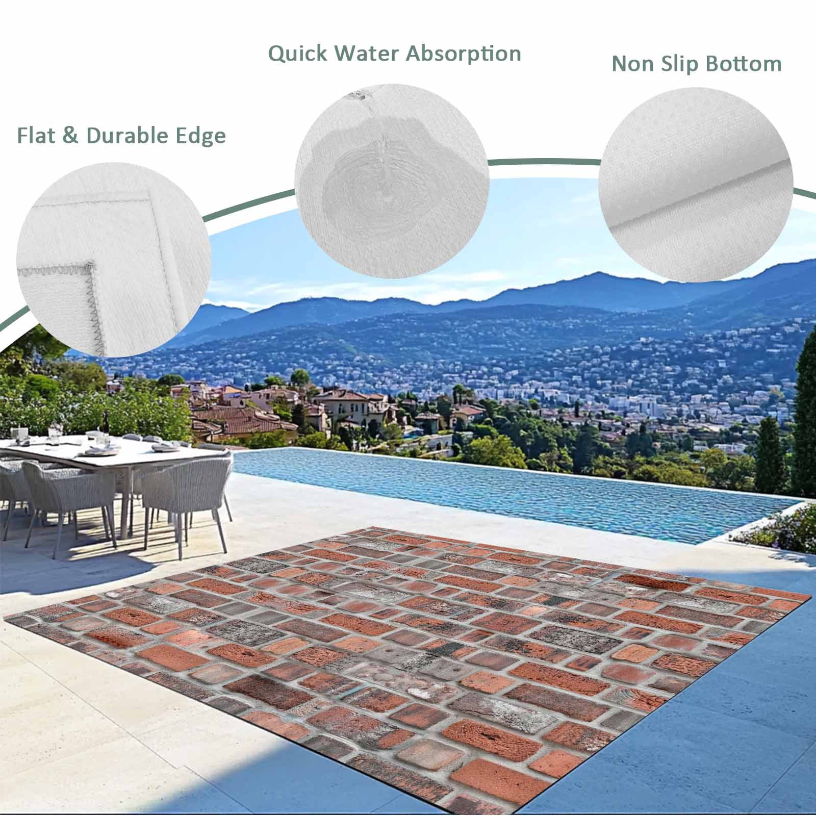 Red Brick Wall Outdoor Rug for Patio/Deck/Porch, Non-Slip Large Area Rug 5 x 7 Ft, Vintage Farmhouse Stone Rocks Geometric Print Indoor Outdoor Rugs Washable Area Rugs, Camping Rug Carpet Runner