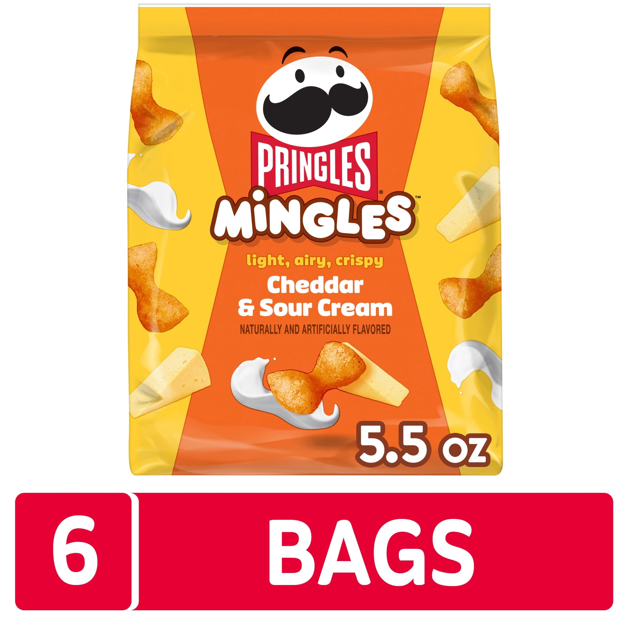 Pringles Mingles Cheddar and Sour Cream Puffed Snacks, Cheese Puffs, 6 Count