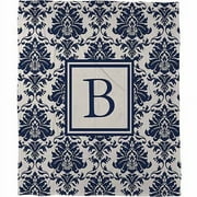 Thumbprintz Damask Monogram Fleece Throw, Blue