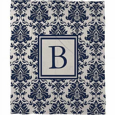 Thumbprintz Damask Monogram Fleece Throw, Blue