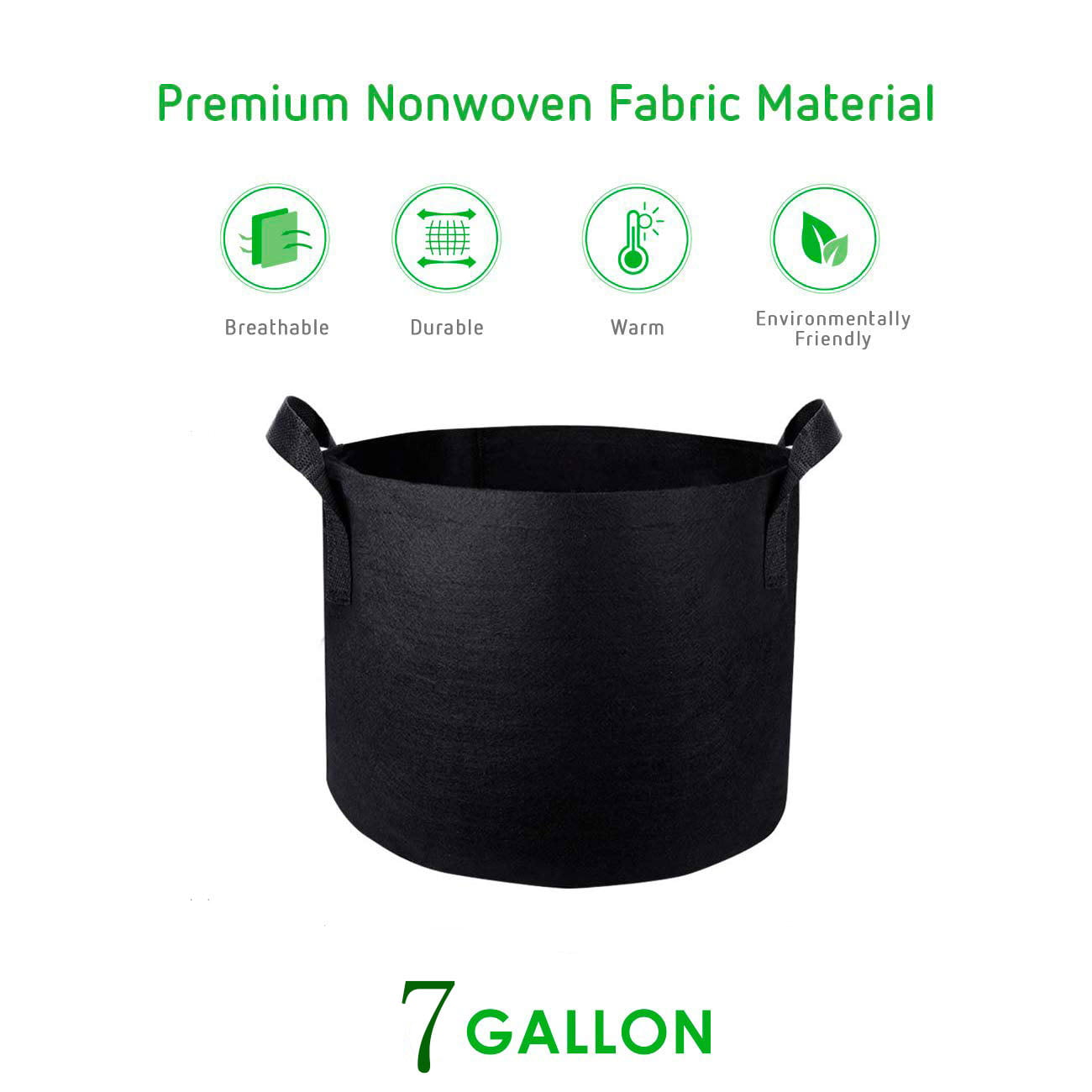 Nonwoven Heavy Duty Aeration Fabrick Pots with Handles 2 Pack Vegetables/Flower/Plants Growing Bag Black Grow Bags 7 Gallon 