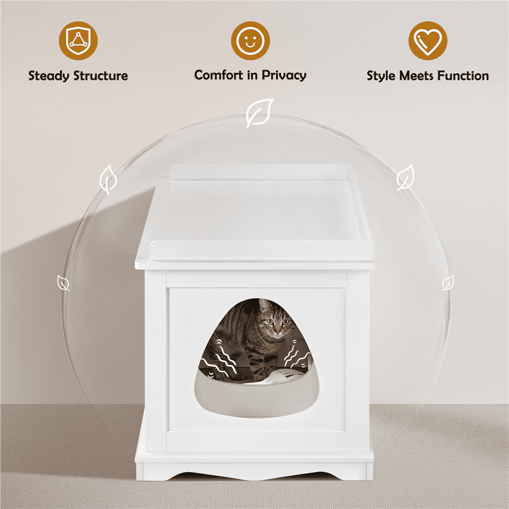 Renwick Wooden Cat Litter Box Furniture with Door, White