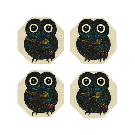 

Tideii Owl with Mandala for Leather Coasters 4 Pieces Anti-fouling and Anti-scalding Decorative Coasters Suitable for Restaurants Kitchens Coffee Shops-Octagon