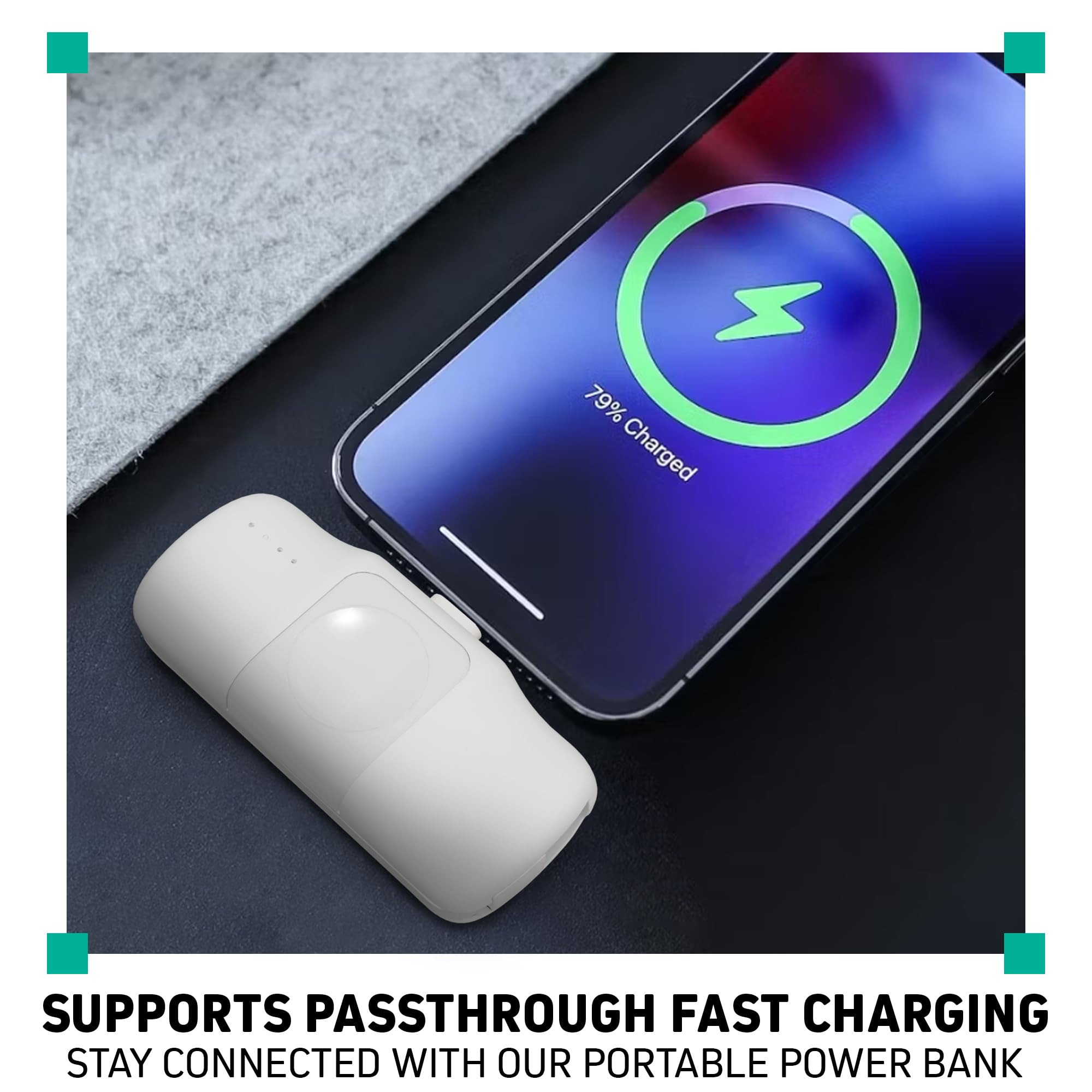 CHARGEWORX 3 in 1 Portable Charger Power Bank for iPhone, USB-C Devices, Smart Watch, 5000mAh Battery, Ultra Compact, Fast Charging Travel Charger, LED Battery Indicator (white)