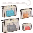 thumbnail image 1 of shiyou-5Pcs 4 Sizes S/M/L/XL Clear Dust Handbags, Transparent Waterproof Non-woven Storage Bag, Moistureproof Purse Protector Dust Bags with Zipper and Handle 12'' Magic Hanger for Closet Shelf, Beig, 1 of 4