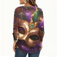 thumbnail image 4 of Mardi Gras Shirts Womens Glitter Feathers Print Long Sleeve Blouse Carnival Crew Neck Novelty Graphic Tee Gold 2XL, 4 of 6
