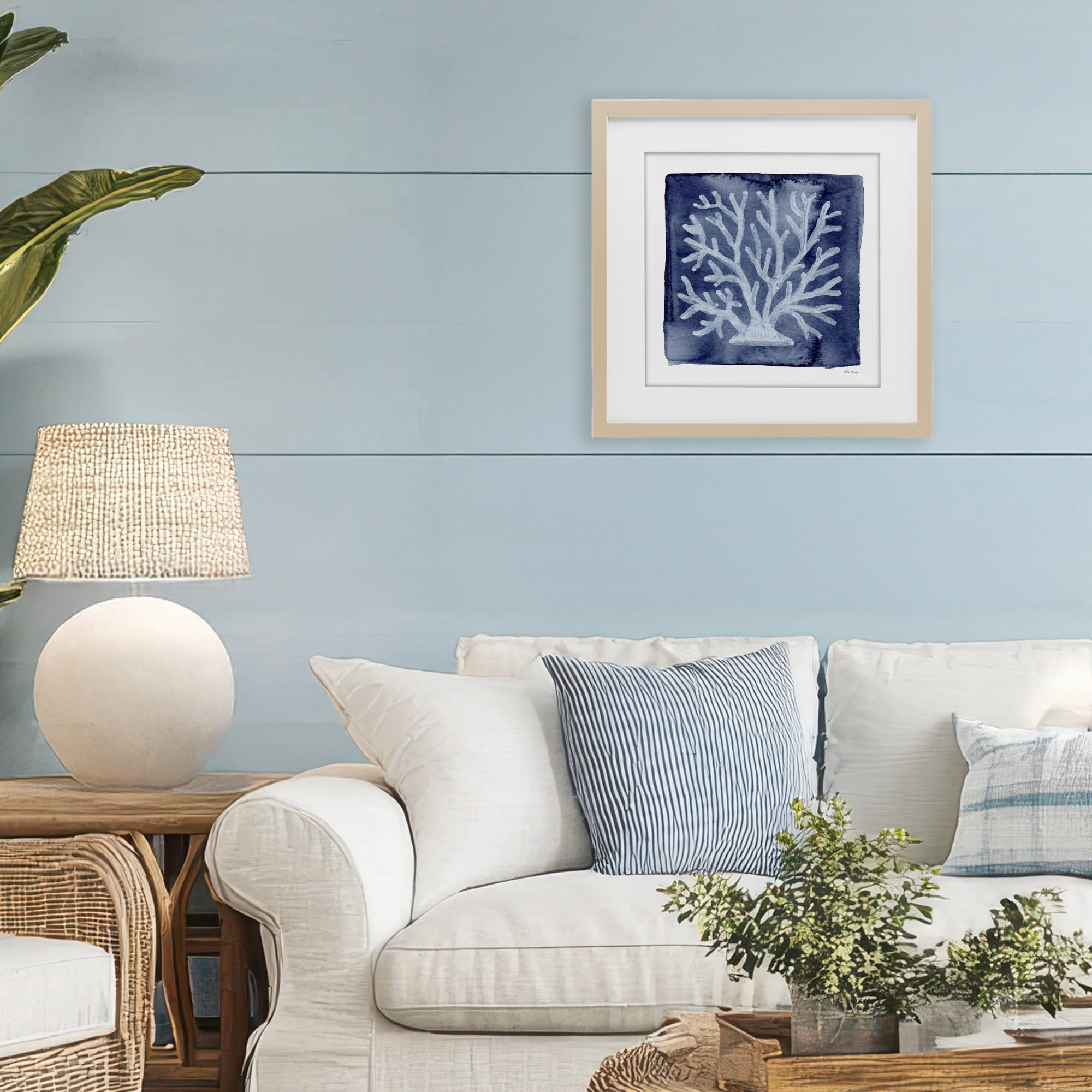 Stupell Industries White Coral on Indigo Birch Framed Print Under Glass, design by Patti Bishop