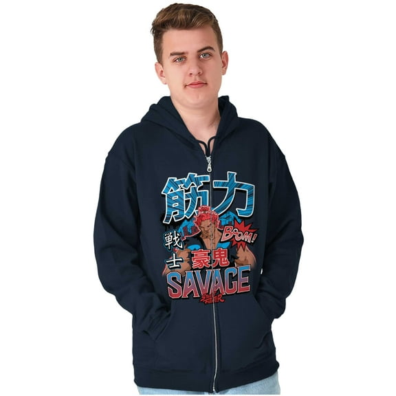 Kanji Street Fighter Savage Akuma Zip Hoodie Sweatshirt Men Brisco Brands S