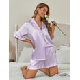 thumbnail image 3 of Ekouaer Silk Satin Pajamas for Women Print 2 Piece Button Down Pjs Shorts Set Ruffle Sleepwear, 3 of 6
