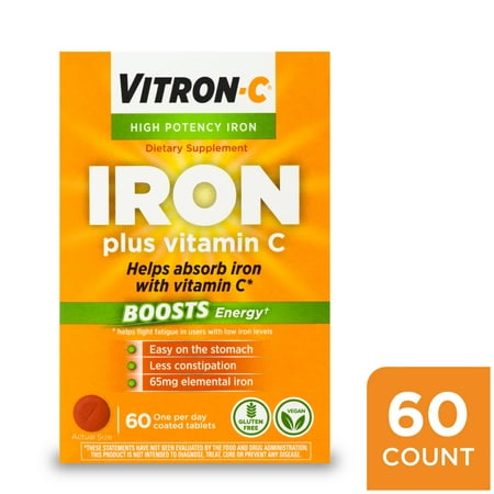 Vitron-C High Potency Iron Supplement with Vitamin C, 60 (Best Liquid Iron Supplement Uk)