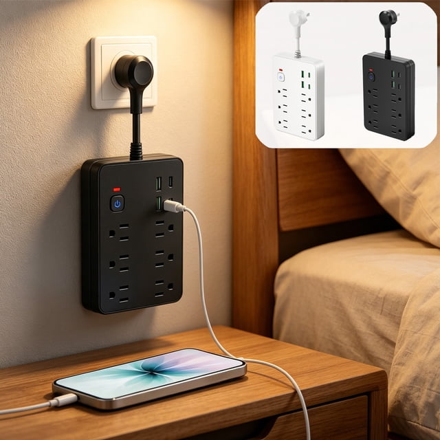 Multi Port Charging Socket, Compact Travel Adapter With Short Cord Design, for Home and Office Use, White