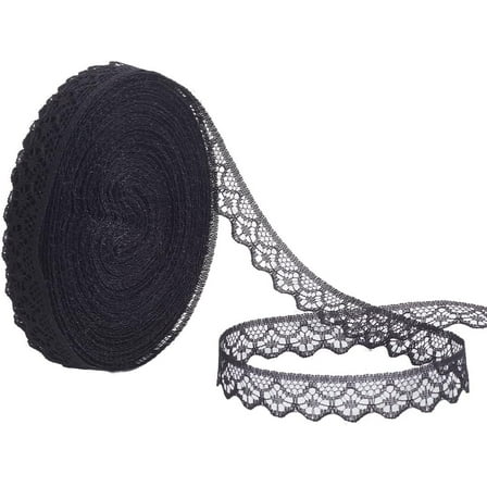 30 Yards 5/8 Inch Flower Lace Ribbon Roll Black Vintage Floral Hollow Lace Trim Polyester Scalloped Edge Appliques Trimming Bulk for Sewing Making Crafts Bouquets Clothes Wedding Home Decor
