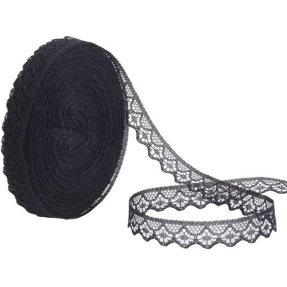 30 Yards 5/8 Inch Flower Lace Ribbon Roll Black Vintage Floral Hollow Lace Trim Polyester Scalloped Edge Appliques Trimming Bulk for Sewing Making Crafts Bouquets Clothes Wedding Home Decor