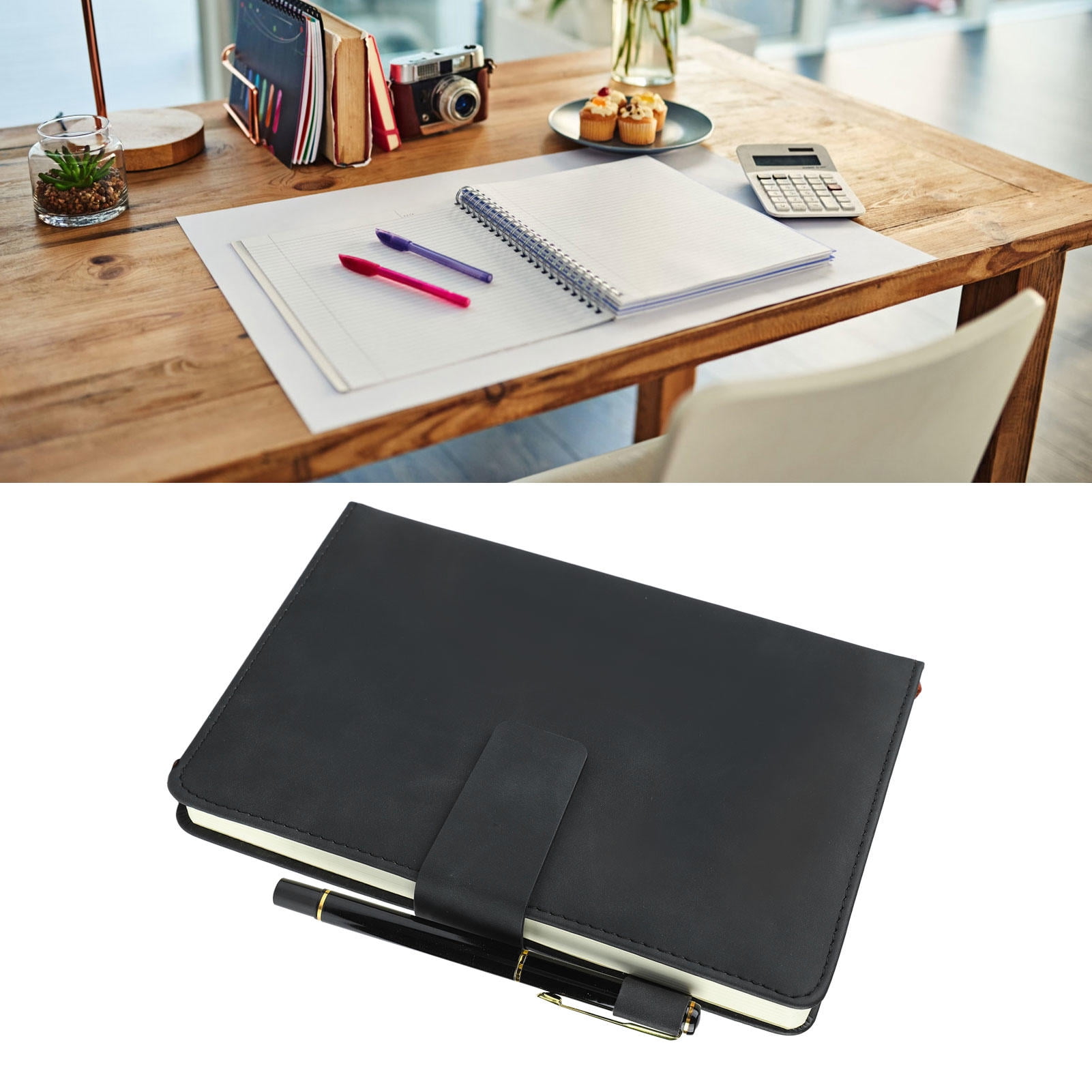 YAHHU A5 PU Leather Notebook – 232 Pages, Lined, Ink-Resistant, Ribbon Bookmark–Black