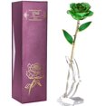 thumbnail image 1 of Boîte Cadeau Rose Rouge Trempée 24k avec Support (Rose Verte avec Support), 1 of 8