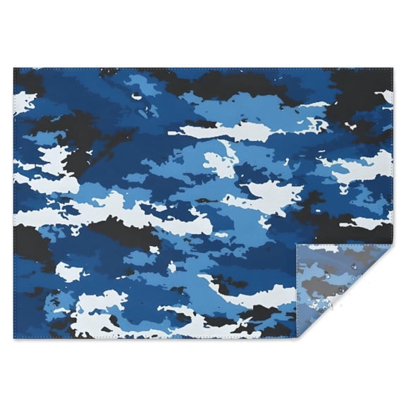 Blue White Camo Digital Shapes Pattern Rectangle Tablecloth 60"x84",Waterproof Polyester Rectangle Table Cloth, Wipeable Spillproof Polyester Tablecloth for Dining, Camping, Indoor and Outdoor