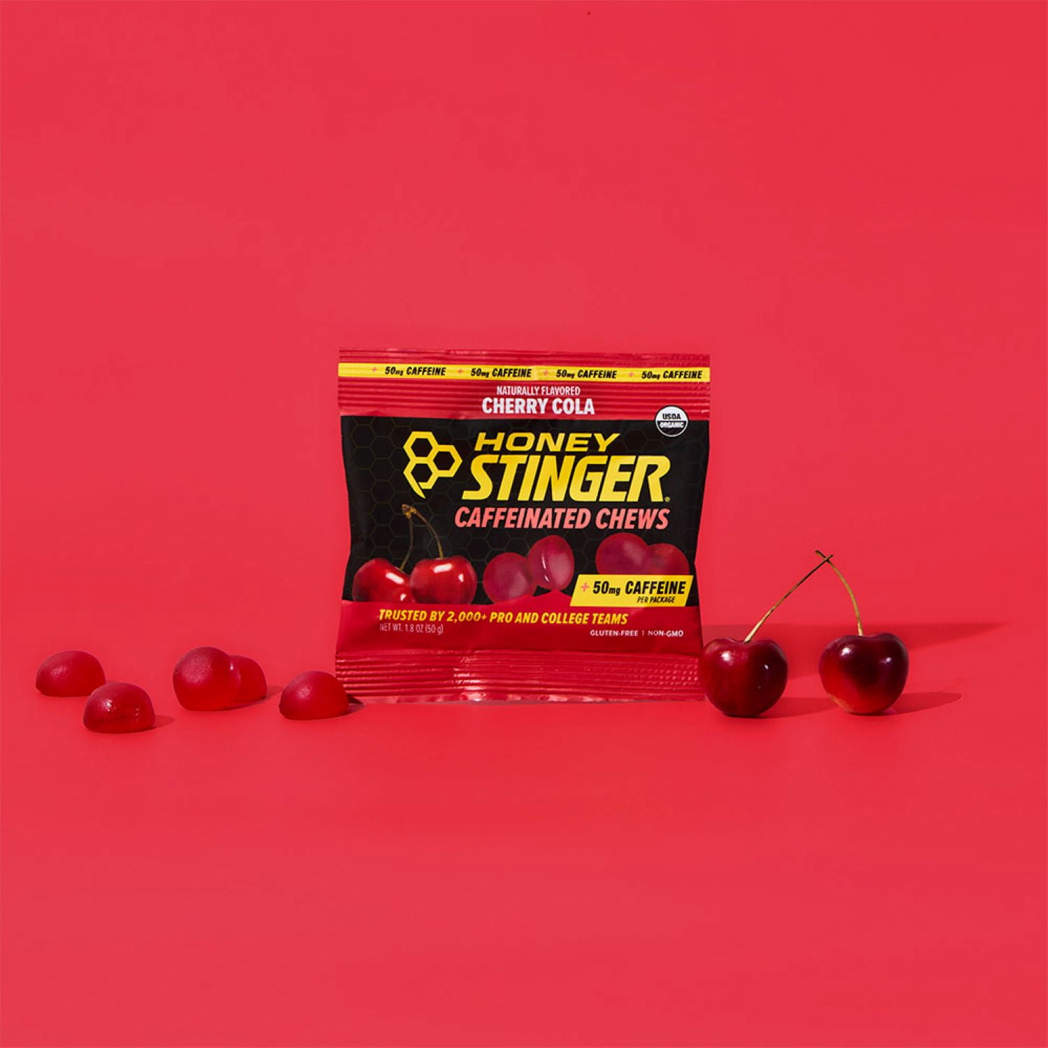 Honey Stinger Organic Gluten-Free Caffeinated Energy Chews, Cherry Cola, 1.8 oz, 12 Count Box