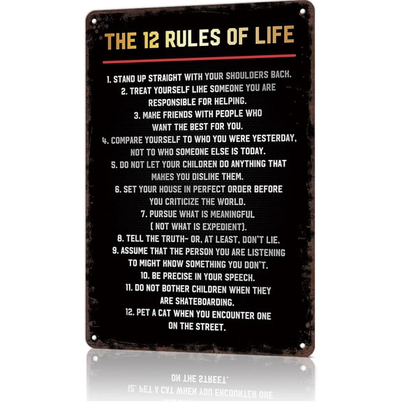 Vintage Metal Tin Sign 12 Rules of Life Poster Retro Wall Decor for Man Cave Basement Pub Farmhouse Diner Cafe Outdoor 8x12 Inch