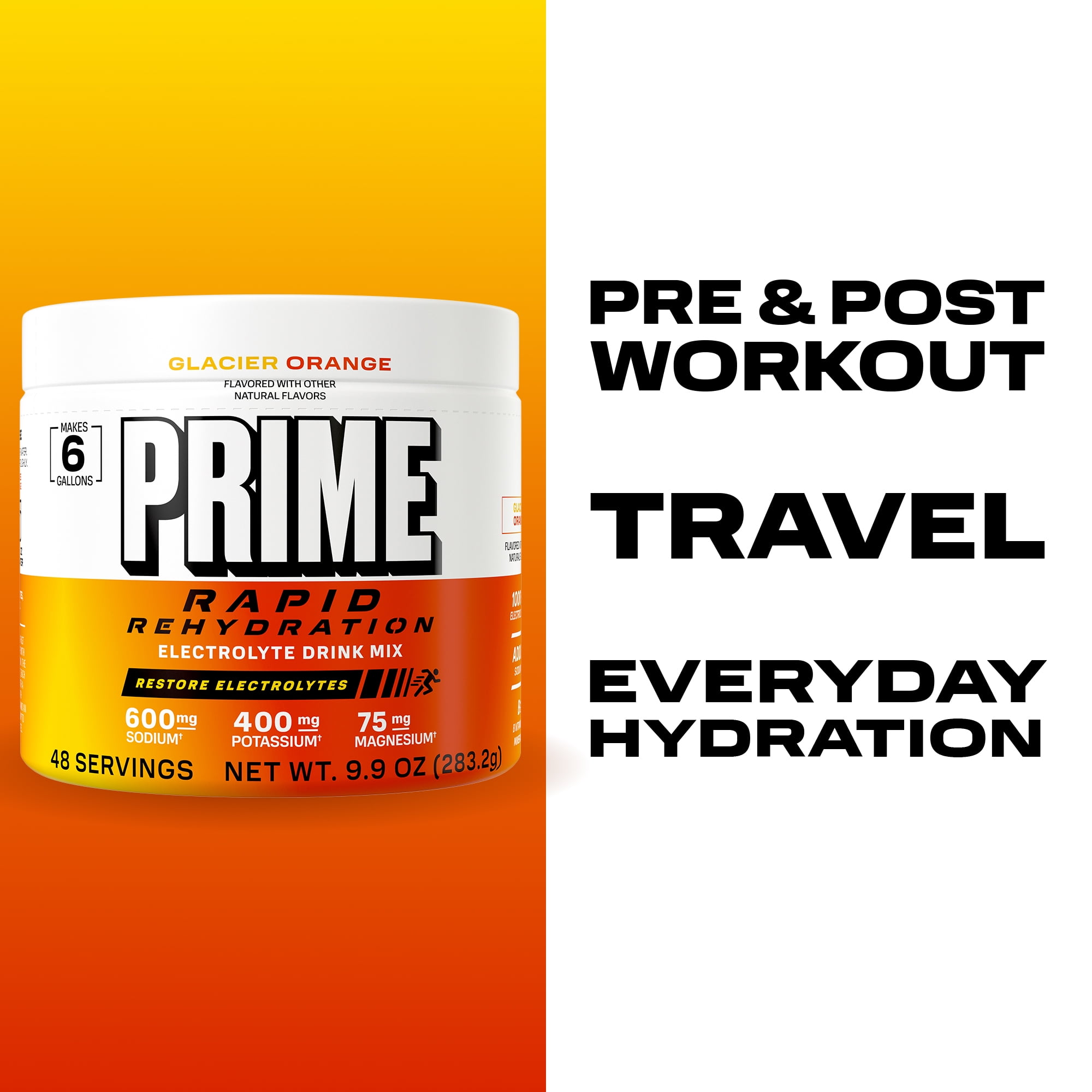 Prime Rapid Rehydration Powder, Glacier Orange, 48 srv, Tub