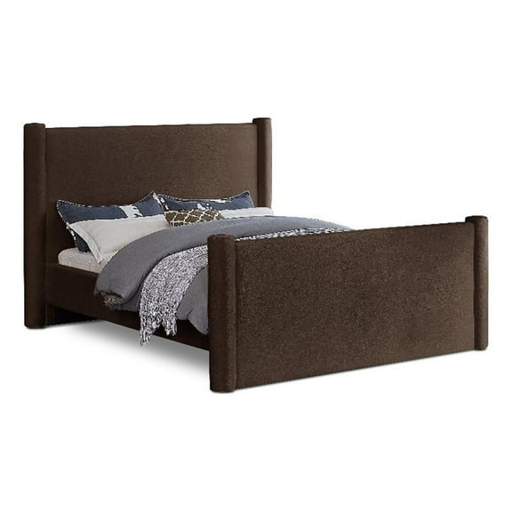 Maklaine Modern / Contemporary Soft Brown Finish Velvet King Bed