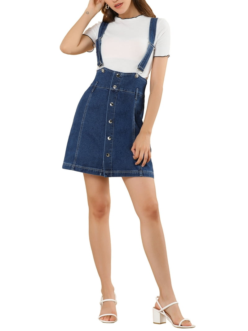 denim dress with suspenders Washed Denim Dress with Suspenders