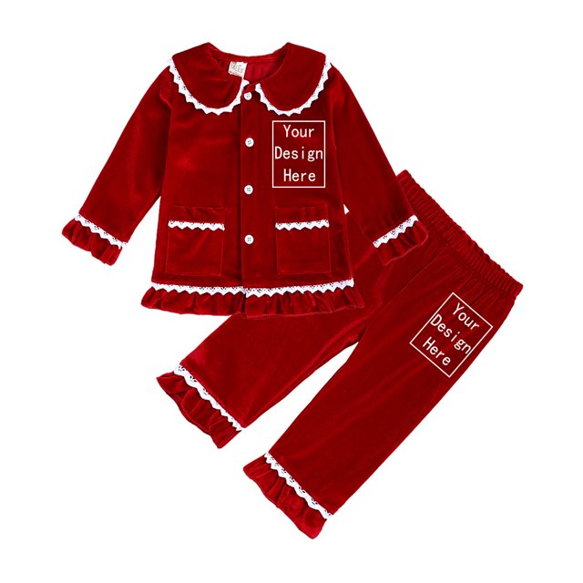 Toddler Baby Boys Girls Velvet Christmas Pajamas Set Kids Winter Holiday Clothing Suit Add Your Text Name Sleepwear Customized