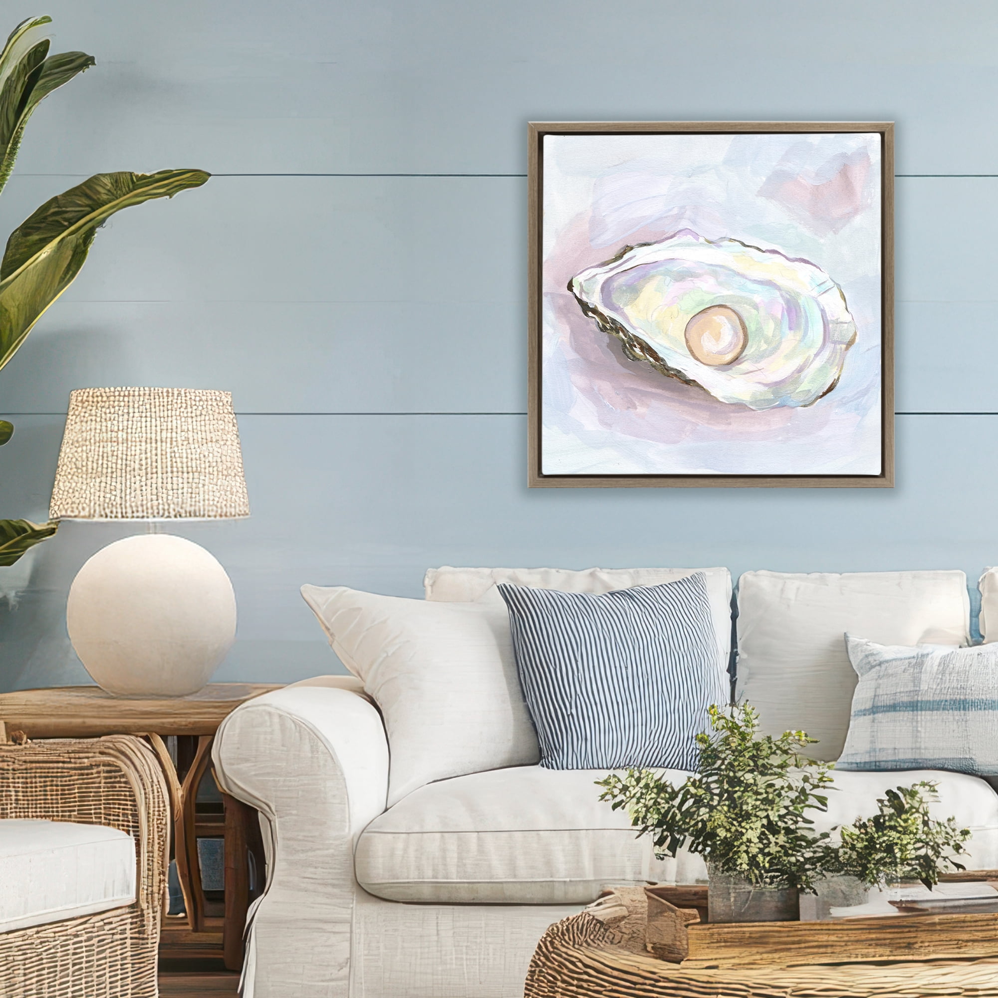 Stupell Industries Silent Opal Oyster Brown Framed Floater Canvas Wall Art, design by Melissa Wang